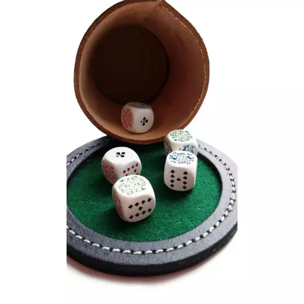Pokerbeker leder met 5 pokerstenen 18 mm