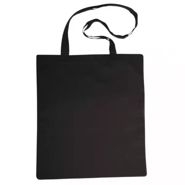 Katoenen zak 38 x 42 cm lang schouderlint zwart
